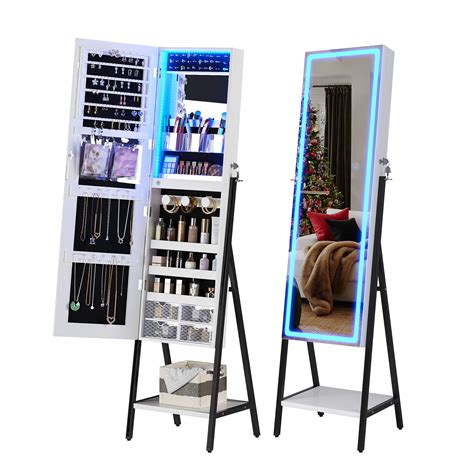 HNEBC LED Mirror Jewelry Cabinet Lockable Armoire Full Length Mirror