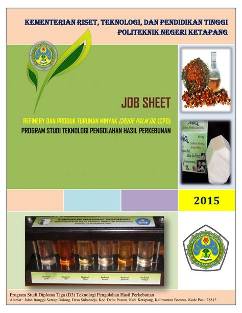 PDF JOB SHEET REFINERY DAN PRODUK TURUNAN MINYAK CRUDE PALM OIL CPO