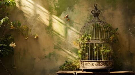 Premium AI Image A Photo Of A Vintage Birdcage Ivycovered Wall