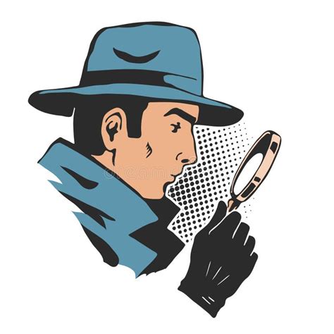 Male Detective With A Magnifying Glass In His Hand Stock Vector