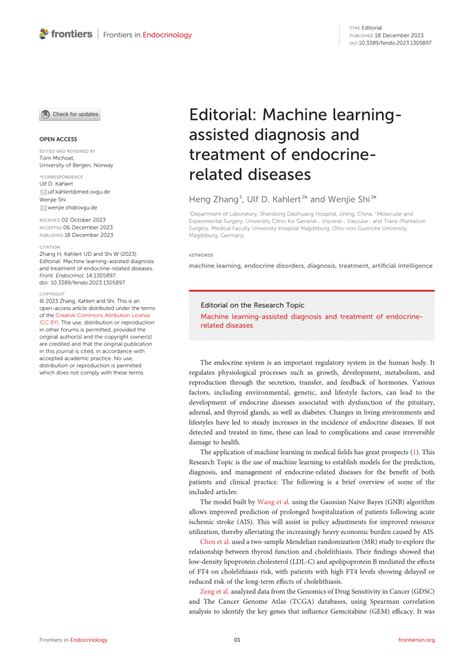 Pdf Editorial Machine Learning Assisted Diagnosis And Treatment Of