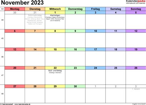 Kalender November Als Word Vorlagen