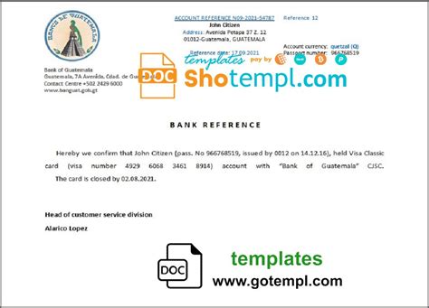 Guatemala Bank Of Guatemala Bank Account Closure Reference Letter Fake