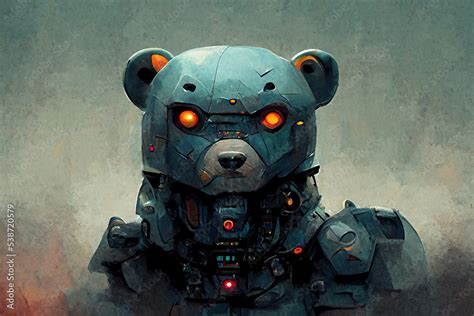 Portrait Of Futuristic Mechanical Bear Warrior Abstract Grizzly Bear