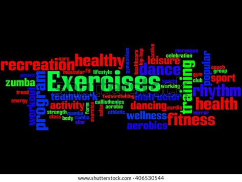 Exercises Word Cloud Concept On Black Stock Illustration 406530544