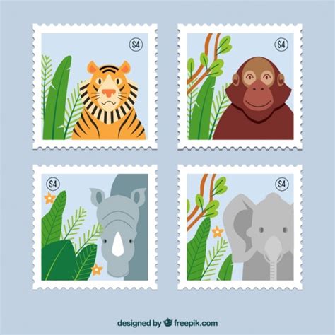 Free Vector Flat Wild Animal Stamps