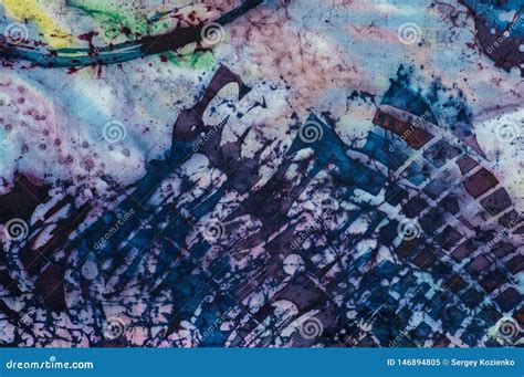 Mountains Fragment Hot Batik Background Texture Handmade On Silk Stock Image Image Of