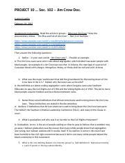 Jim Crow Laws Docx PROJECT 10 Soc 102 Jim Crow Doc Gabriel