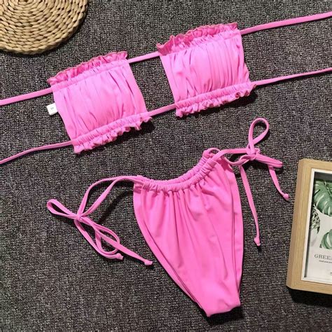 Sexy Bikini Set Thong Swimsuit Bandage halter Swimwear 虎窝淘