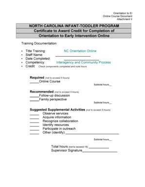 Fillable Online Beearly Nc Nc Itp Certificate To Award Credit For