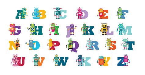 Robots Alphabet Abcs Wall Decals Learning Set Printed Letters