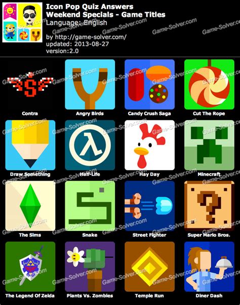 Icon Pop Quiz Weekend Specials Game Titles Game Solver