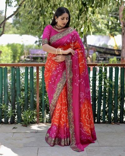 Bandhej Sarees Wholesale Pure Hand Bandhej Silk Saree With Printed Work