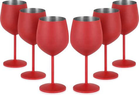 Lifecapido Stainless Steel Wine Glasses Set Of 6 18oz Stainless Steel Wine Goblets