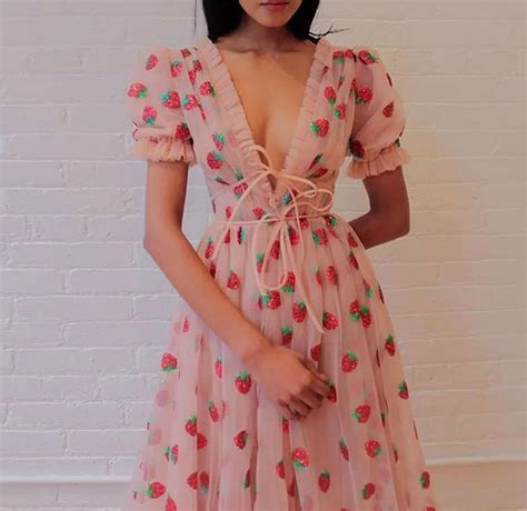 Strawberry Cottagecore Dress Casual Strawberry Floral Maxi Etsy