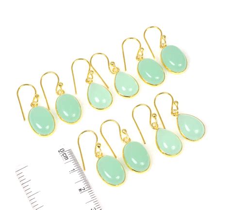 Wholesale 5PR 925 Sterling 24ct Gold Overlay Aqua Chalcedony Hook