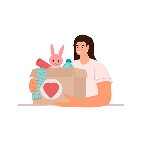 Premium Vector Volunteer Girl Holding Food Box Concept Of Help Social