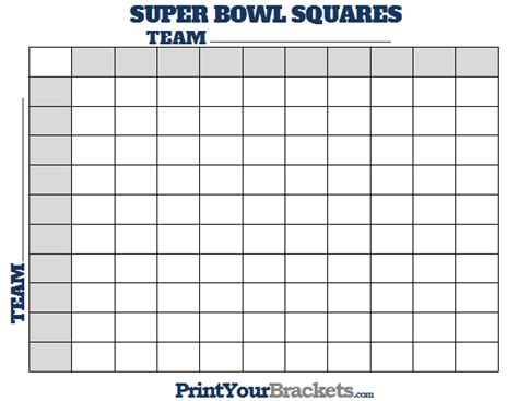 Printable super bowl squares 100 square grid office pool – Artofit