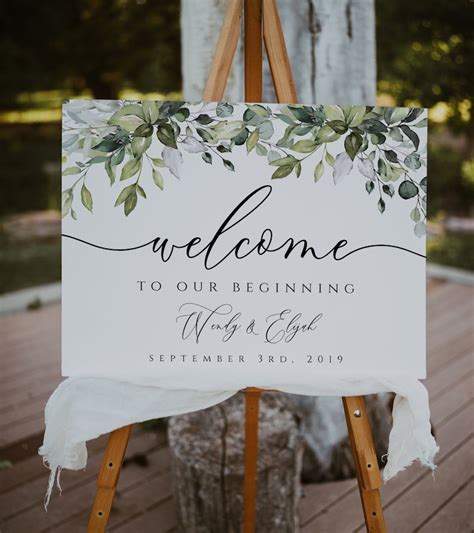 Greenery Wedding Welcome Sign Template Rustic Wedding Welcome Etsy Uk