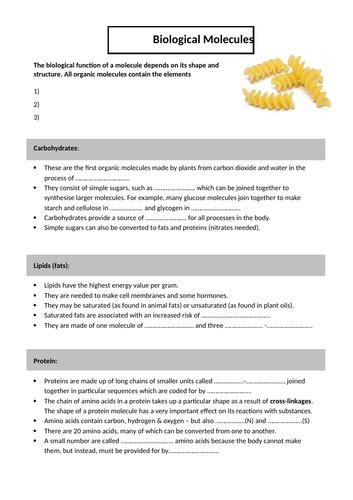 Biological Molecules A Complete Set Of Resources For Cie Igcse Biology Teaching Resources