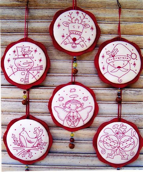 Jingly Dangly Things Sweet Redwork Christmas Ornaments Pattern Country Keepsake Christmas