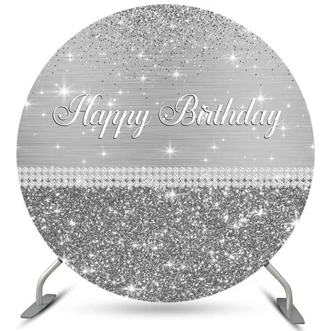 Silver Grey Glitter Circle Happy Birthday Backdrop Lofaris