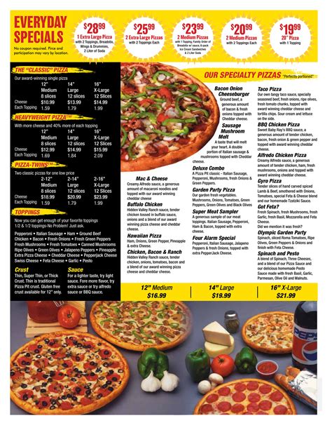 Pizza Pit menu in Madison, Wisconsin, USA