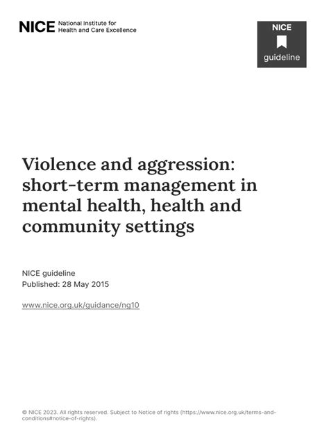 Violence And Aggression Short Term Management In Mental Health Health