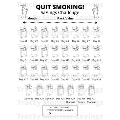 Quit Smoking Savings Challenge Tracker Monthly Challenge Etsy