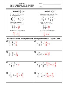 FRACTION MULTIPLICATION: Examples & Practice Questions Homework Sub Plans