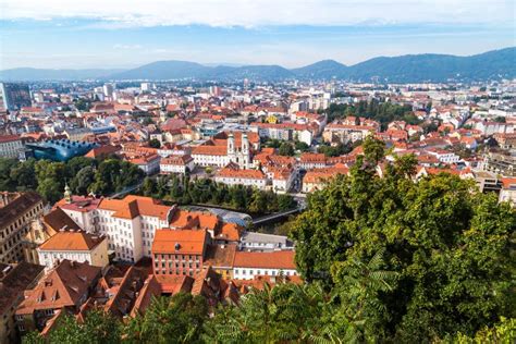 Graz Old Town Cityscape Aerial View Editorial Image Image Of Europe