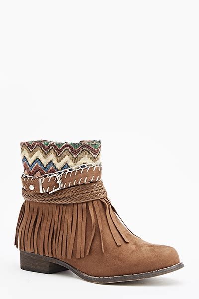 Aztec Fringed Flat Boots Just £5