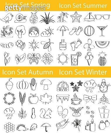 Drawn Doodle Lined Icon Set Four Seasons