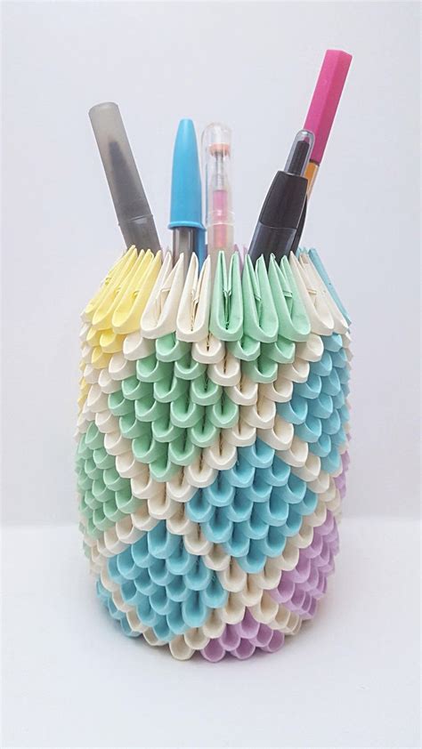 Pastel Rainbow Origami Pencil Holder Diamond Pattern D Etsy