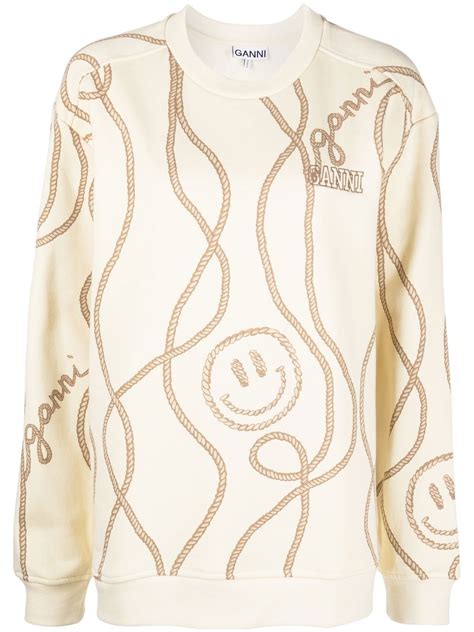 Ganni Logo Embroidered Crew Neck Sweatshirt Farfetch