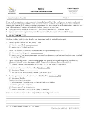 Fillable Online Towson Special Conditions Form Towsonedu Fax Email