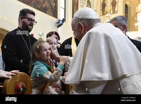 Budapest Hungary Th Apr Pope Francis Attends A Ceremony At