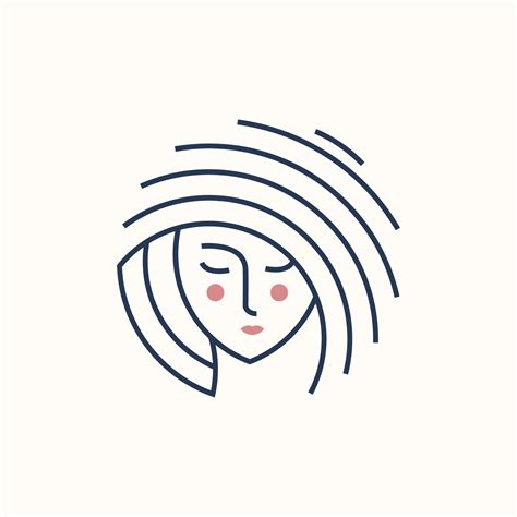 Beautiful Womans Face Line Art Logo Design Template Hair Girl