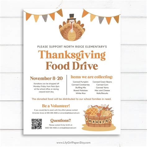 Editable Thanksgiving Food Drive Flyer Template 8 5x11 Pta Pto Flyer Church Group Announcement