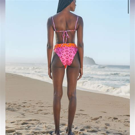 Farm Rio Swimsuit Bikini Set Small Nwt Pink Orange Pu Gem