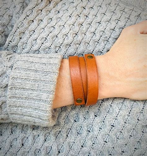 Leather Wrap Bracelet Handmade Walnut Brown Leather Brass Etsy