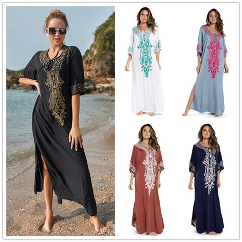 Dn Embroidery Pareo Beach Tunic Kaftan Robe De Plage Bikini Cover Up Bathing Suit Praia