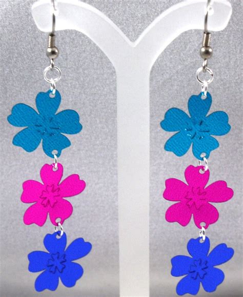 Hawaiian Luau Flower Earrings Teal Purple And Blue Metallic Etsy