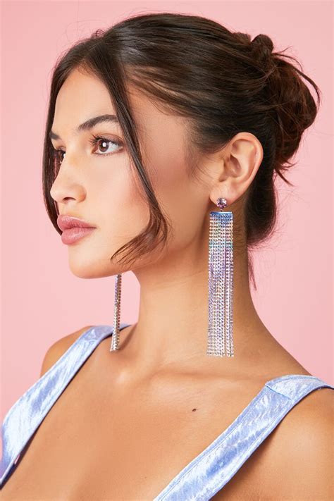 Gradient Rhinestone Fringe Drop Earrings Forever21us