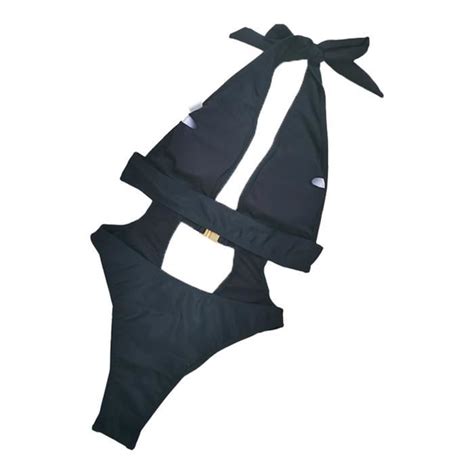 MAILLOT DE BAIN Sexy Bikini Slips rembourrés Jolie Femmes Sexy Halter Monokini style Black Black
