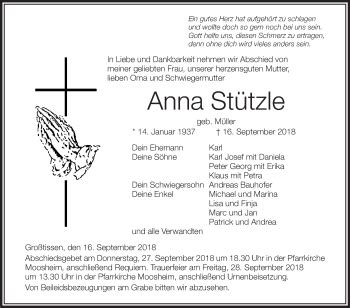 Traueranzeigen von Anna Stützle schwaebische de Trauerportal