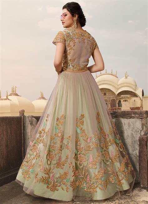 Light Pink And Light Green Embroidered Anarkali Suit Lashkaraa Bridal