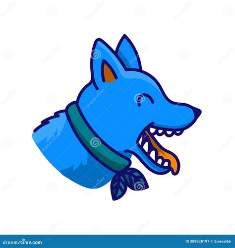 Smiling Dog Face Side View Line Drawing Isolated On White Background