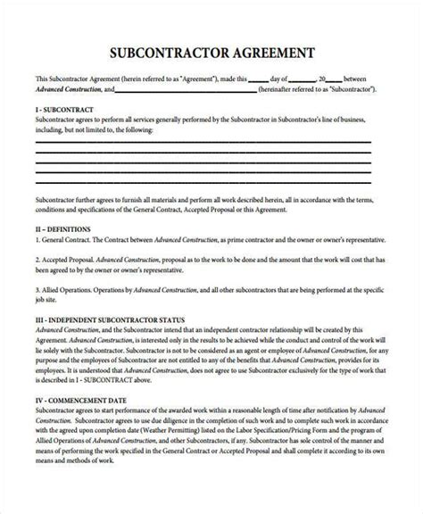 Free Sample Subcontractor Contract Forms In Pdf Ms Word