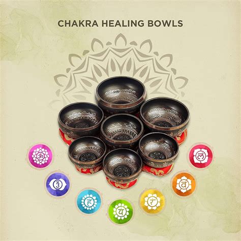 Tibetan Singing Bowls Set Of 7 Chakra Color For Meditation Mindfulness By Himalayan Bazaar